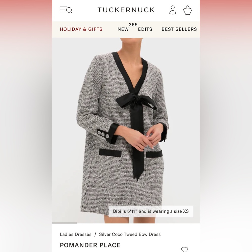 TUCKERNUCK Pomander Place Elegant Black and Silver Tweed Dress Medium LN